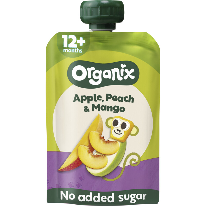 Organix Knijpfruit apple, peach & mango 12m+