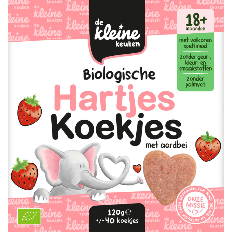 De Kleine Keuken Biologische hartjes koekjes aardbei 18m+