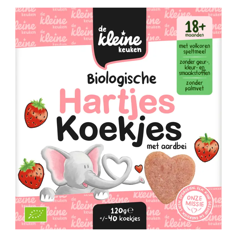 Biologische Hartjes Koekjes met Aardbei 18+ Maanden