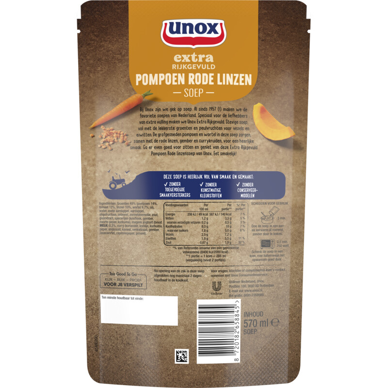 Een afbeelding van Unox Pompoen rode linzensoep