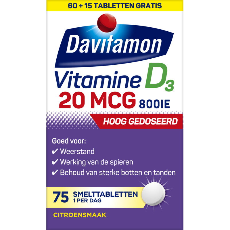 Een afbeelding van Davitamon Vitamine D3 forte smelt tabletten
