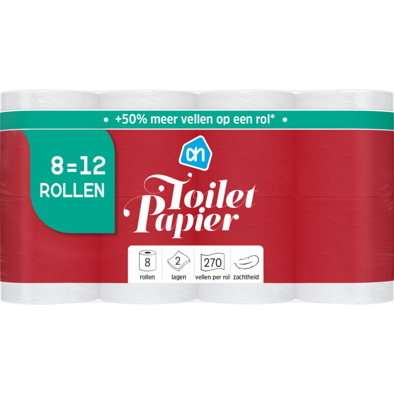 Een afbeelding van AH Toiletpapier 2-laags 8=12 rollen