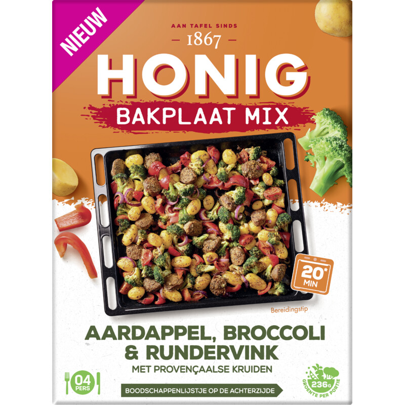 Honig Bakplaat Mix Aardappel, Broccoli & Rundervink met Provençaalse Kruiden