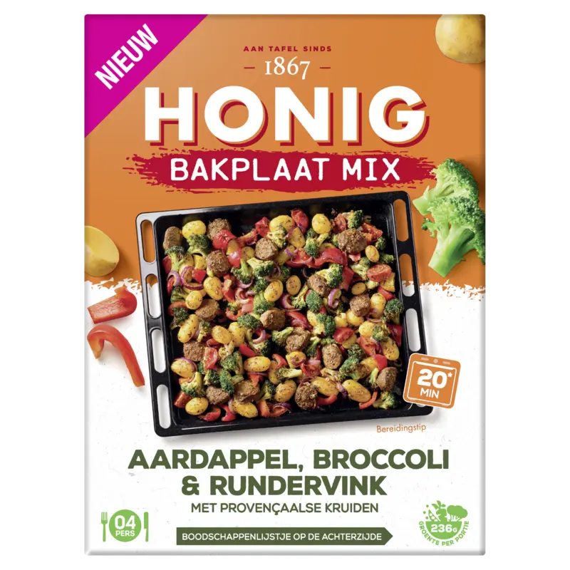 Bakplaat Mix Aardappel, Broccoli & Rundervink met Provençaalse Kruiden