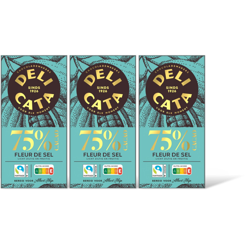 Delicata Reep puur fleur de sel 75% cacao 3-pack