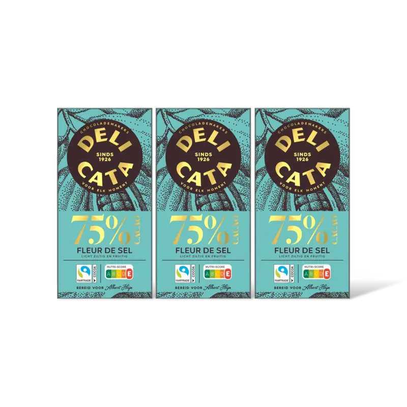Delicata Reep puur fleur de sel 75% cacao 3-pack