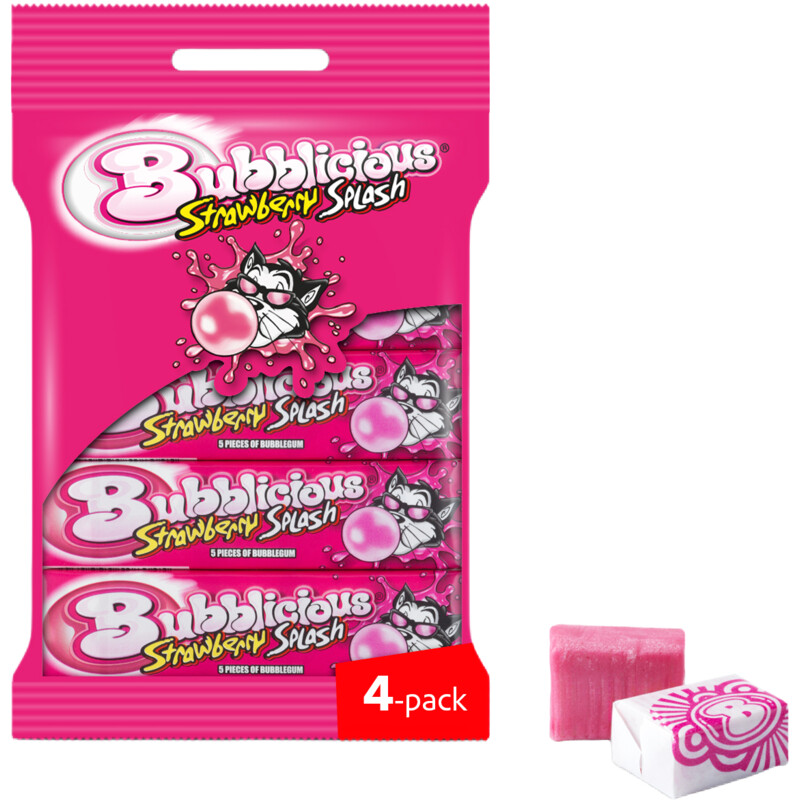 Een afbeelding van Bubblicious Strawberry splash kauwgom 4-pack