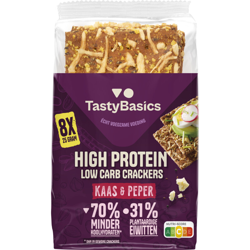 TastyBasics Low carb-high protein cracker kaas peper