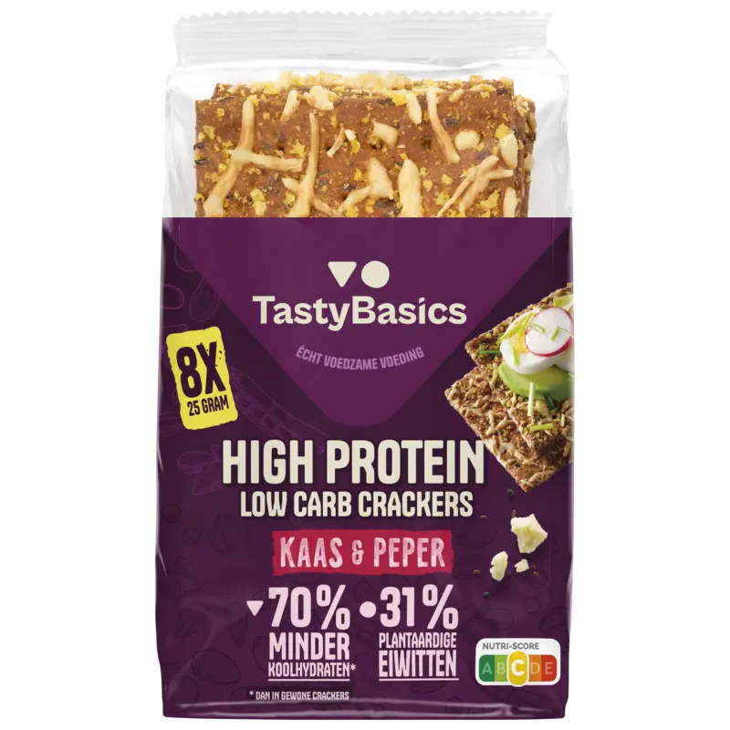 TastyBasics Low carb-high protein cracker kaas peper