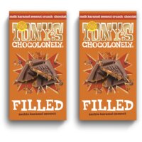 Tony's Chocolonely Filled melk karam zeezout crunch 2-pack