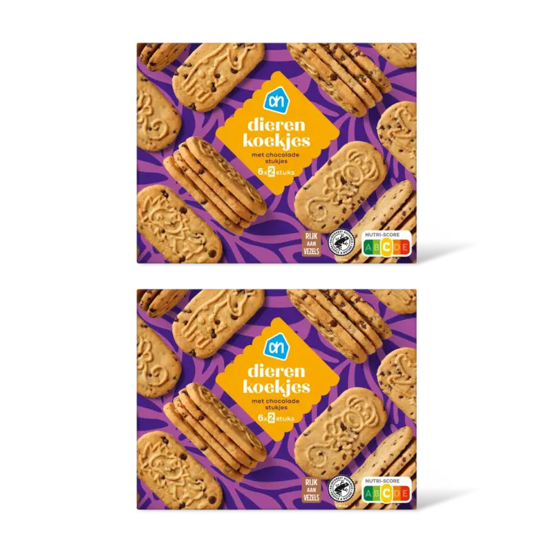 Dierenkoekjes met chocolade stukjes 2-pk