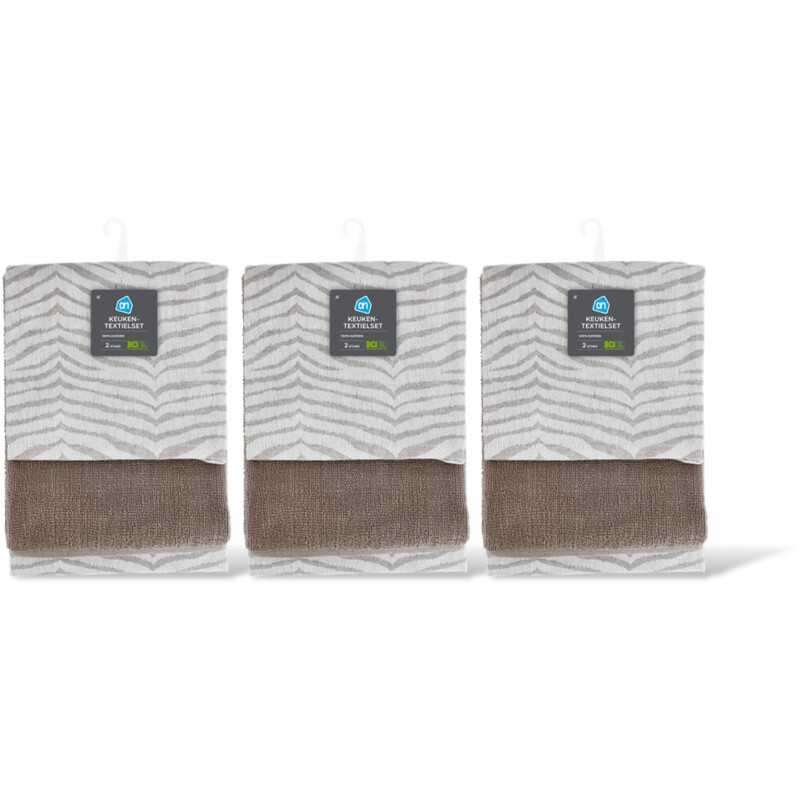 AH Keuken- en theedoek taupe set van 2 3-pk
