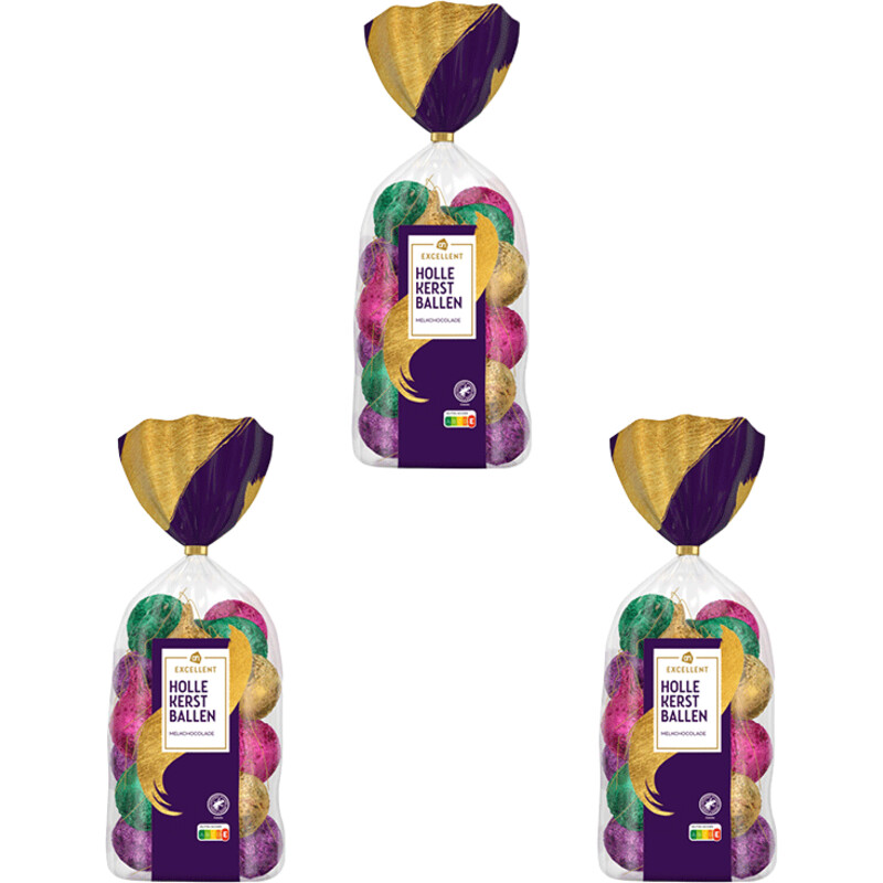 Een afbeelding van AH Excellent Holle kerstballen melkchocolade 3-pack