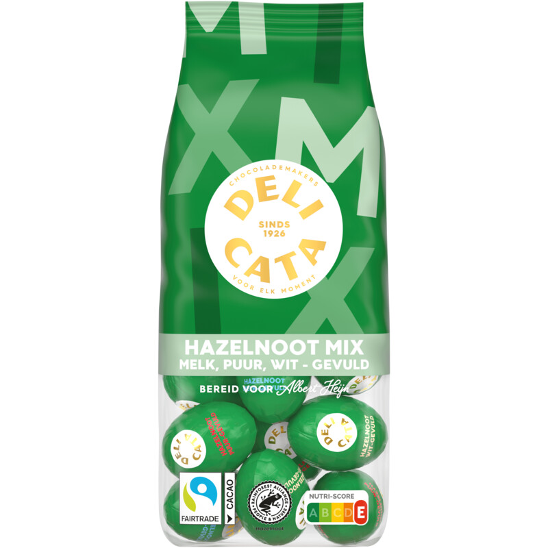 Een afbeelding van Delicata Paaseitjes hazelnoot mix melk, puur, wit