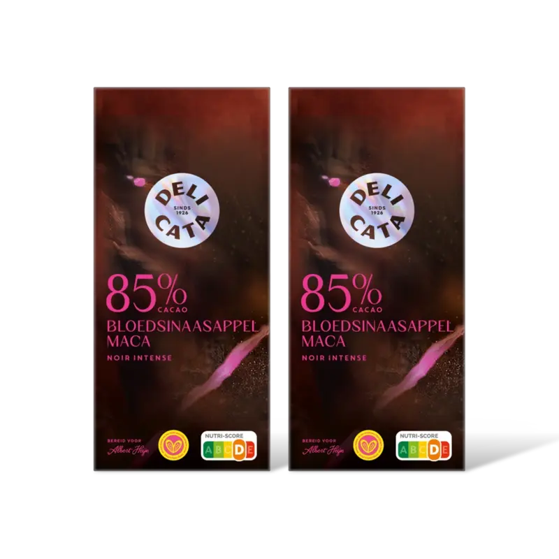 Delicata 85% cacao bloedsinaasappel maca 2-pack