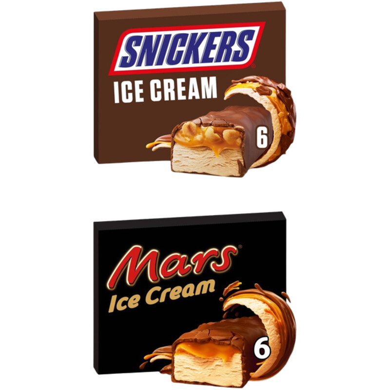 Een afbeelding van Mars & Snickers Chocolade ijsjes pakket