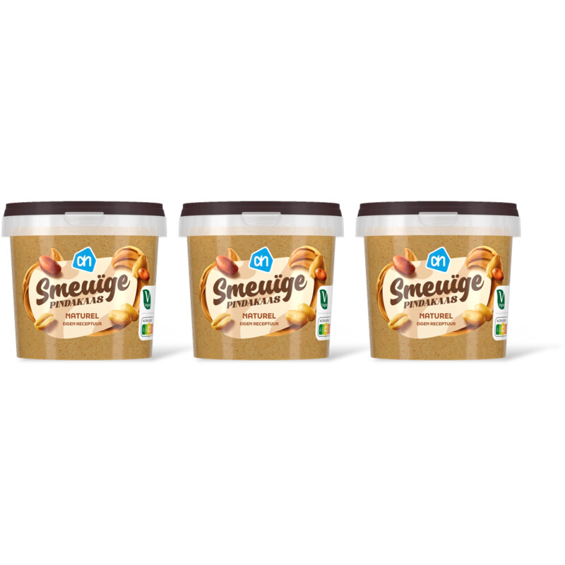 AH Smeuige pindakaas naturel 3-pack