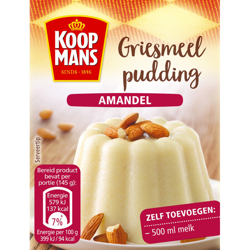 Een afbeelding van Koopmans Griesmeelpudding amandel