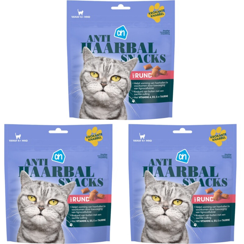 Een afbeelding van AH Anti haarbal snacks met rund 3-pack