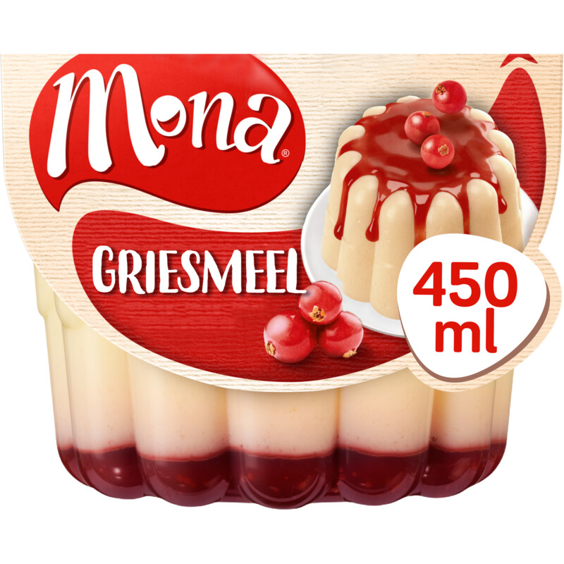 Een afbeelding van Mona Griesmeelpudding met rode bessensaus