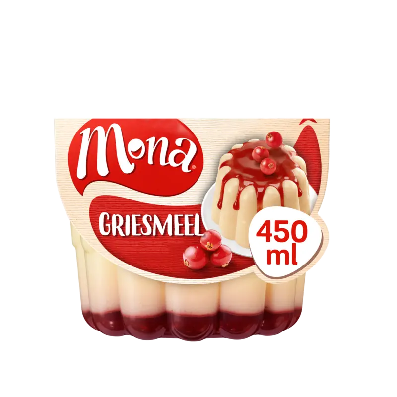 Griesmeelpudding met rode bessensaus