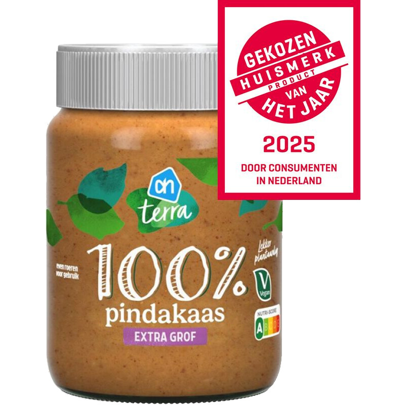 Een afbeelding van AH Terra Plantaardig 100% pindakaas extra grof