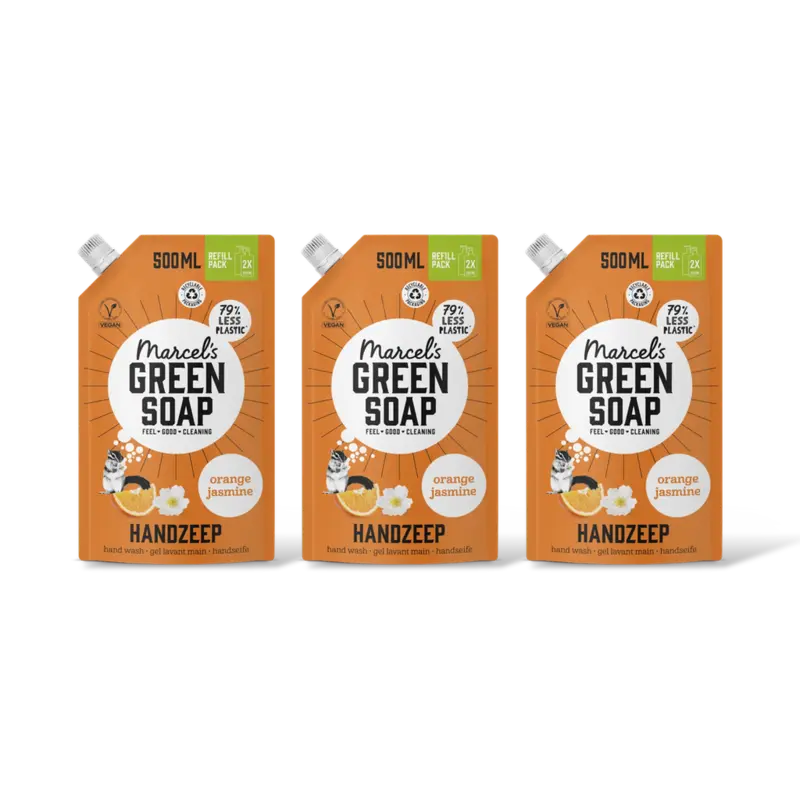Marcel's Green Soap Handzeep orange & jasmin navul 3pack