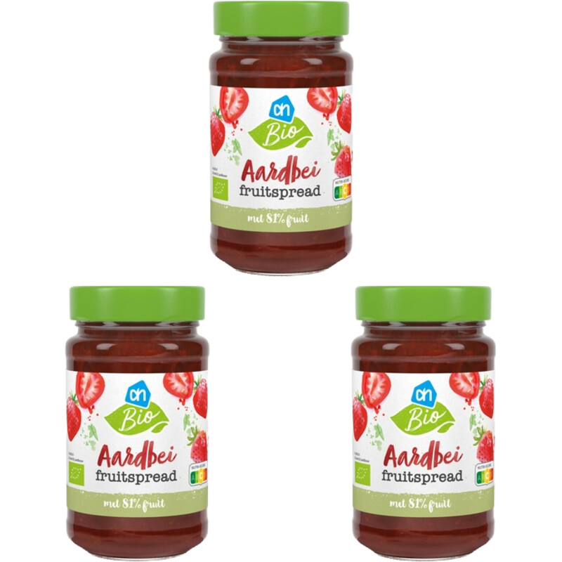 Een afbeelding van AH Biologisch Aardbei fruitspread 3-pack