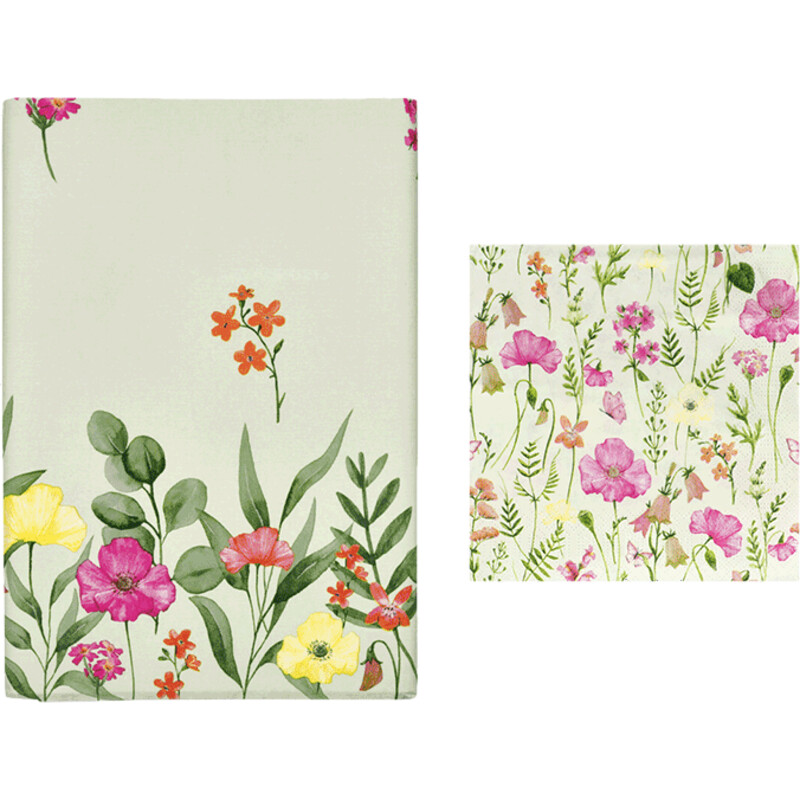 Een afbeelding van AH Groene bloem tafellaken en servet pakket