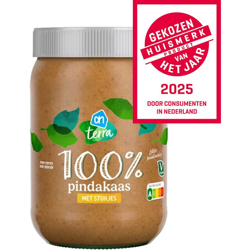 Een afbeelding van AH Terra Plantaardig 100% pindakaas stukjes