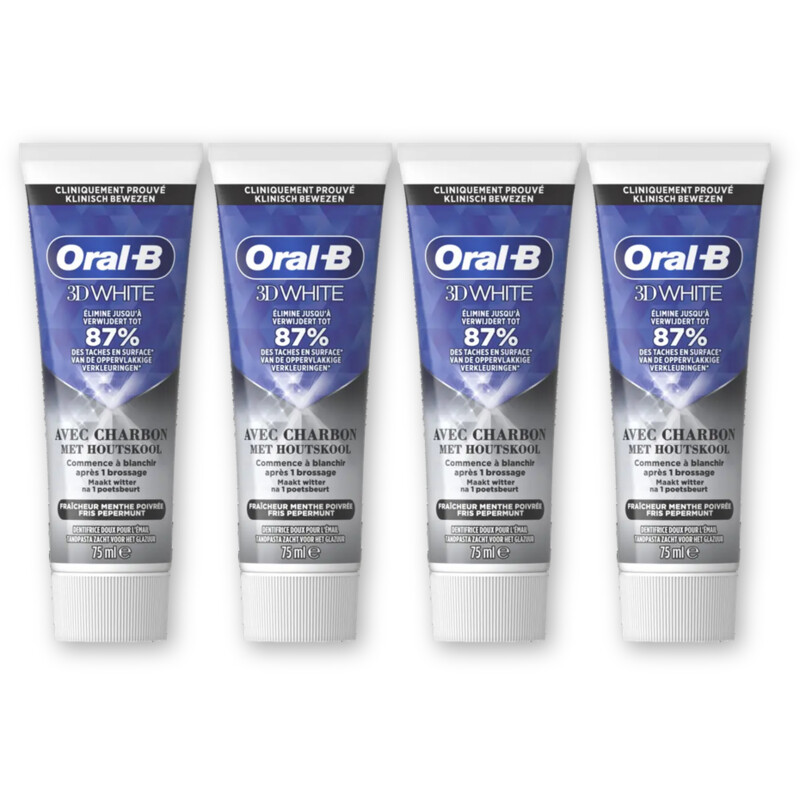 Oral-B 3D White met houtskool tandpasta 4-pack
