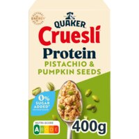 Een afbeelding van Quaker Cruesli proteine pistachio pumpkin seeds