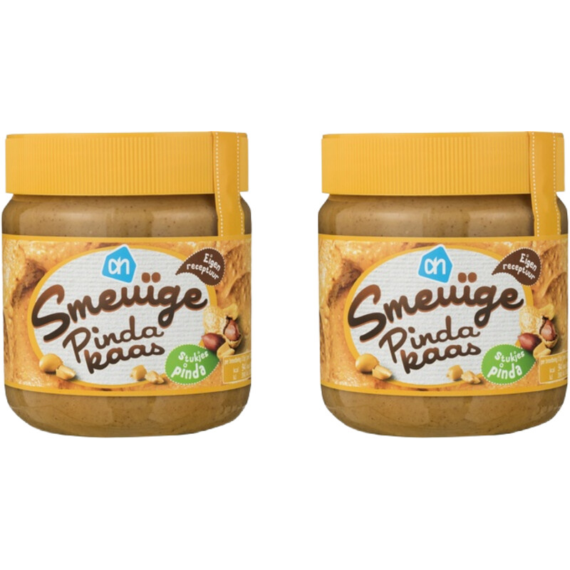 Een afbeelding van AH Smeuïge pindakaas stukjes pinda 2-pack