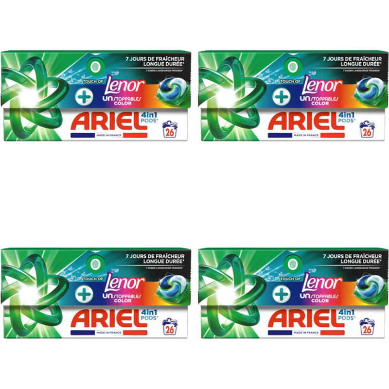 Een afbeelding van Ariel 4-in-1 pods+ unstoppables wascap 4-pack