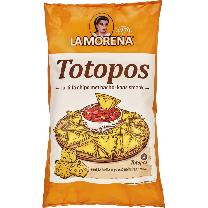 Een afbeelding van La Morena Totopos tortilla chips nacho kaassmaak
