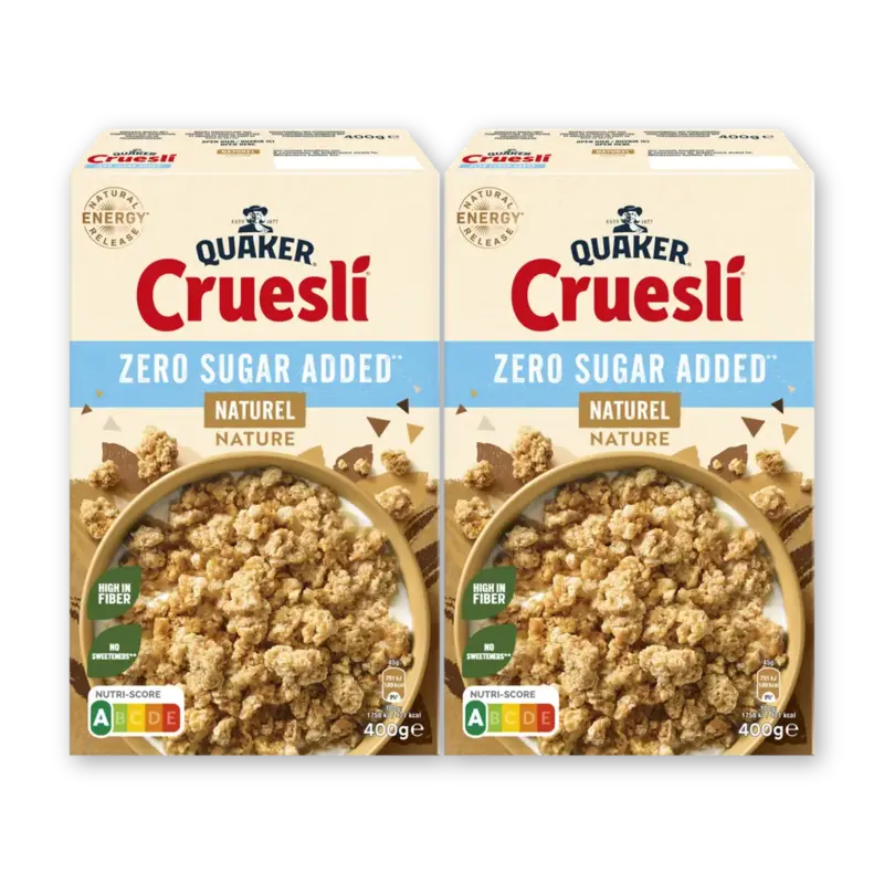 Quaker Cruesli zero sugar added naturel 2-pack