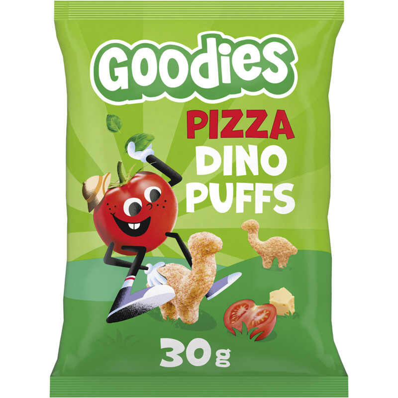 Een afbeelding van Goodies Snack dino puffs pizza 3+ jaar