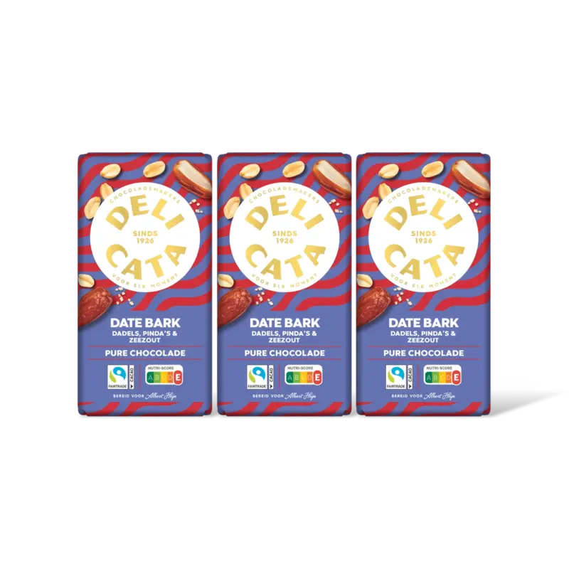 Delicata Reep date bark pure chocolade 3-pack
