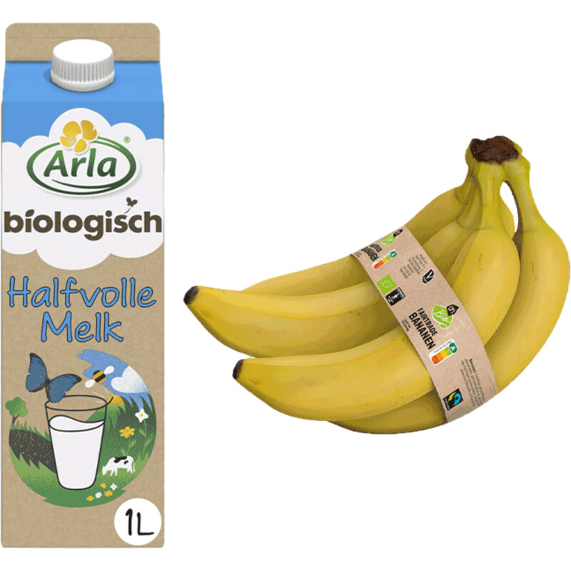 Een afbeelding van Arla Bio melk & AH Bio bananen pakket