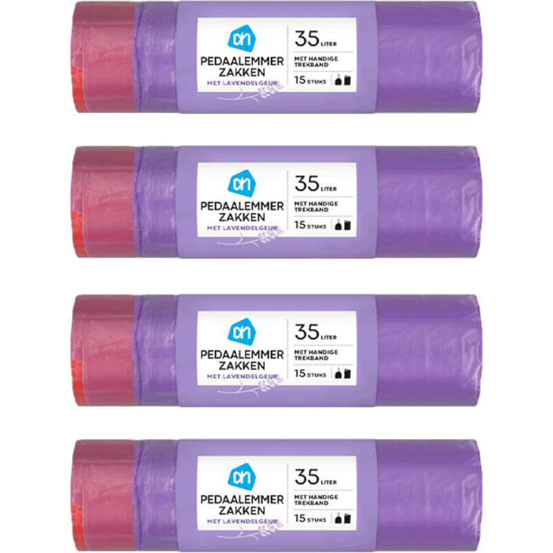 Een afbeelding van AH Pedaalemmerzakken lavendel 35l 4-pack