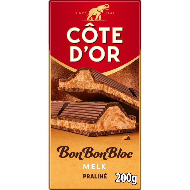 Een afbeelding van Côte d'Or BonBonBloc chocoladereep praliné melk