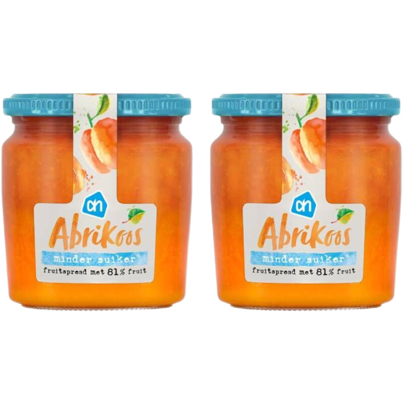 Een afbeelding van AH Fruitspread abrikoos 81% 2-pack