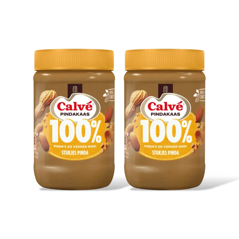 Calvé Pindakaas 100% pinda's grof 2-pack