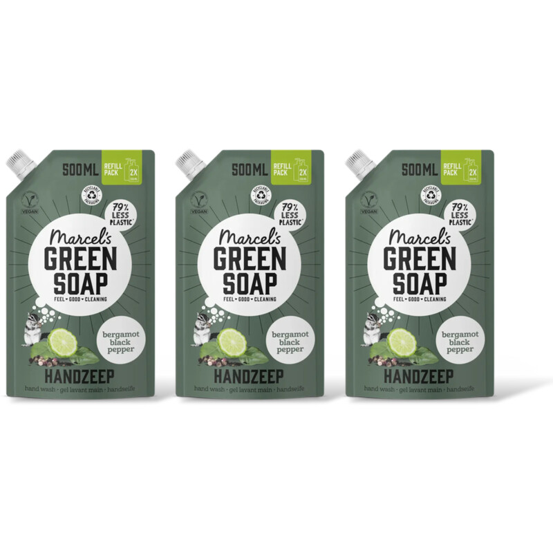 Marcel's Green Soap Handzeep bergamot black pepper 3pack