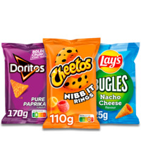 Een afbeelding van Lay's, Cheetos, Doritos en Duyvis: gratis bezorging bij 5 stuks