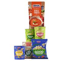 Een afbeelding van Alle Unox soep in zak, Cup-a-Soup en Good snacks