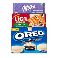 Een afbeelding van Oreo, Milka, Liga en Philadelphia: gratis bezorging bij 5 stuks