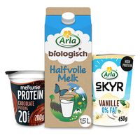 Een afbeelding van Arla Biologisch, Melkunie Protein en Arla Skyr: 1 euro korting op bezorging bij 2 stuks