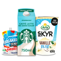 Een afbeelding van Arla Skyr, Arla Biologisch, Melkunie PROTEIN, Breaker en Starbucks: gratis levering bij 10 euro