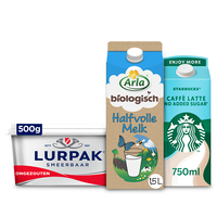 Een afbeelding van Arla, Apetina, Lurpak en Starbucks: gratis levering bij 11.50 euro